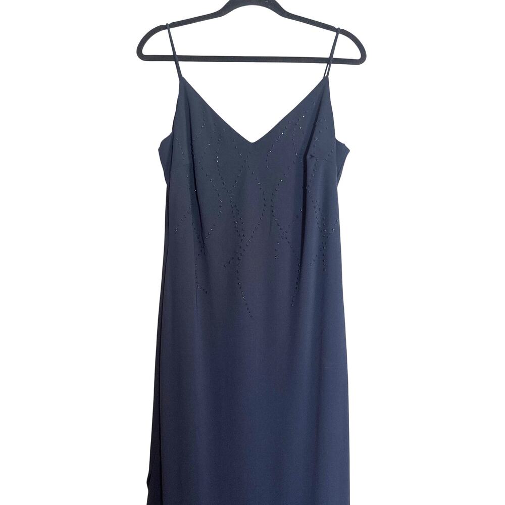 Vintage Rampage Beaded Slip Dress 90s Minimalist Dark Blue Size 11 Navy Strappy